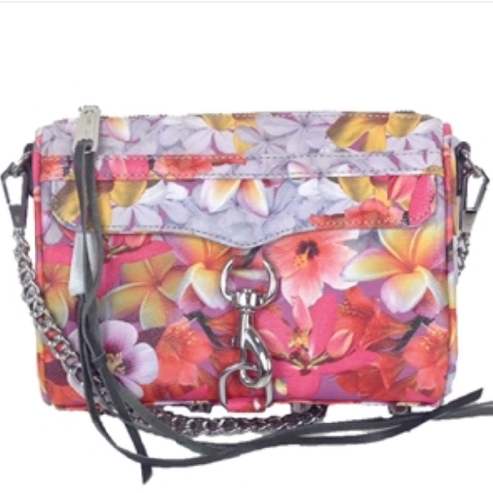 Rebecca Minkoff Floral Mini MAC Bag Silver Crossbody Strap & Zipper Closure